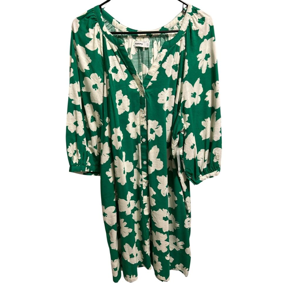 Sonoma Green Floral Button Front Midi Dress XXL 24.5” P2P 37” Length